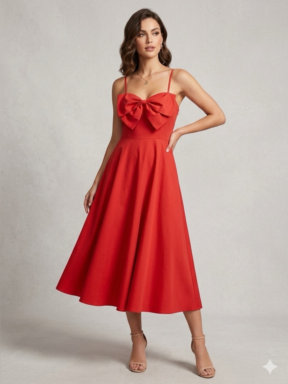 Party New with tags Red Bow Detail Midi Dress size 10 Straps Prom flared